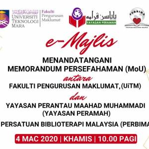 Memorandum persefahaman (Mou) diantara UiTM dengan Yayasan Peramah dan antara UiTM dengan PERBIMA