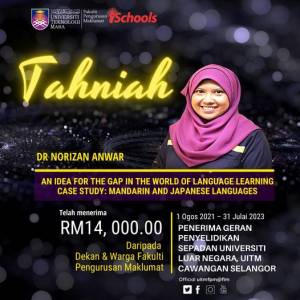 Tahniah di atas kelulusan Geran Penyelidikan Sepadan Universiti Luar Negara, UiTM Cawangan Selangor.
