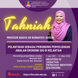 Pemakluman pelantikan selaku perunding penyelidikan bagi Profesor Madya Dr. Norhayati Hussin.